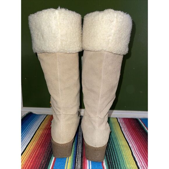 Steve Madden Boots Women 7.5 Beige Seminole Suede Y2K Turquoise Beads Studs - Picture 12 of 13